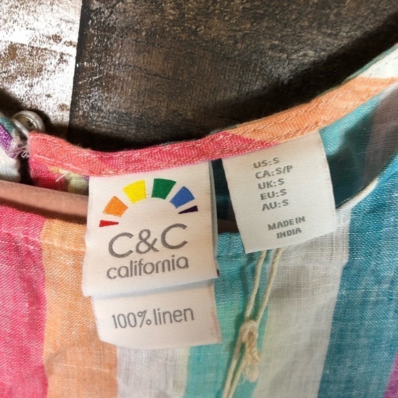 C&C California 100% linen top striped colorful boho - Picture 5 of 7